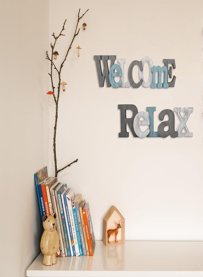 E-view Rustic Wooden Teal Home Sign Decorative Cutout Letters Freestanding Block Word Sign Hanging Ornament Table Shelf Decor (Relax) - Image 3
